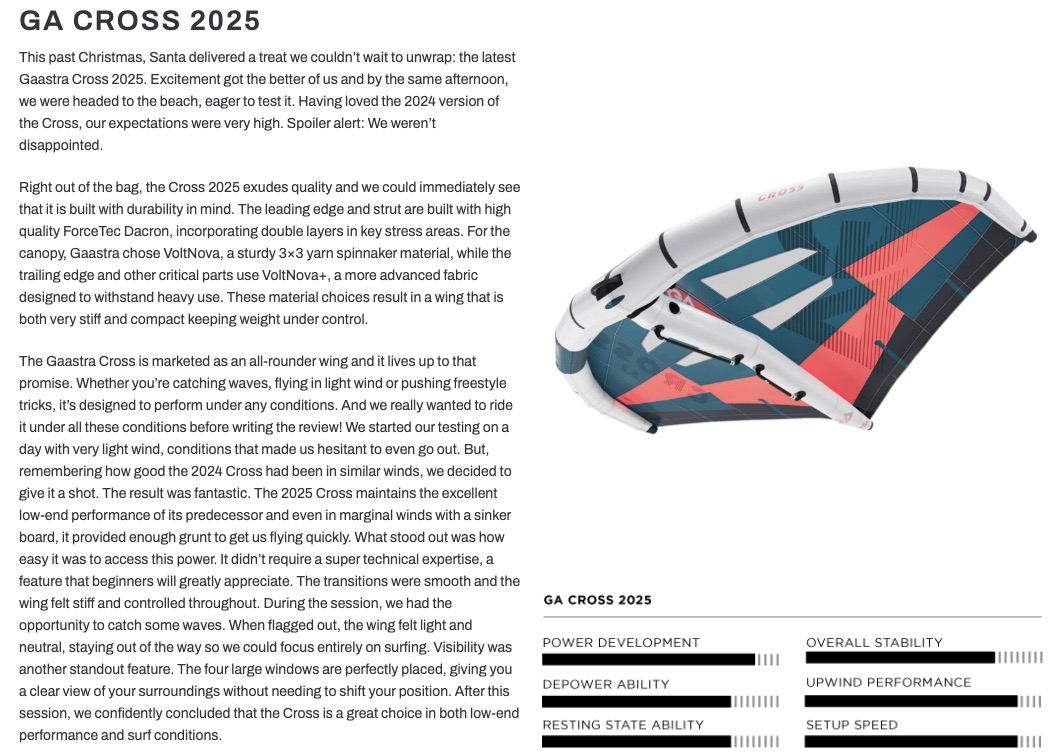 The Foiling Magazine. GA Wing Cross 2025 Test. Gaastra Wing,